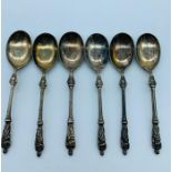 A set of six silver plated apostle spoons by Atkins Bros. Batch 1 10th April 1876 from the design