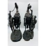 A Pair of Bronze Marley Horses, plinth of one is marked Coustou