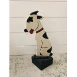 A Wooden dog doorstop