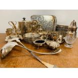 A Selection of silver plated items to include place settings, trays etc