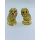 A Pair of gold plated novelty condiments in the form of owls