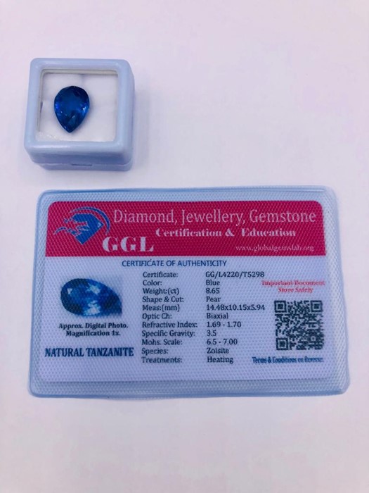 Tanzanite Loose Gemstone With GGL Certificate/Report Stating The Tanzanite To Be 8.65cts Pear Cut, - Image 2 of 2