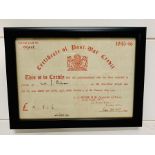 A Framed Certificate of Post War Credit dated November 12th 1947