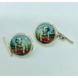 A pair of silver and enamel panelled cufflinks depicting British bulldogs
