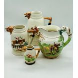 A selection of hunting themed pottery jugs, three by Keele Street Pottery and one by Wedgwood