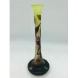 An Art Nouveau cameo glass tulip vase by Emile Galle depicting fuchsias in green and purple (approx.
