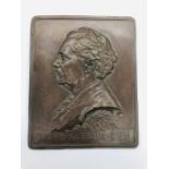 Artur Hazelius Bronze Commemorative Portrait Plaque, inscribed "AB FOR KONSTGJUTERIENA" on the
