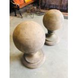 A Pair of large terracotta ball finials ( approx. 85cm tall and 160cm circumference)
