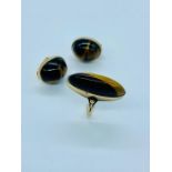 9ct yellow gold tigers eye earrings and ring