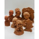 A selection of nine small terracotta busts by polish artist J. Rostowski of various famous artists