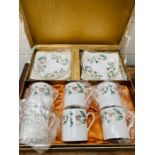 Crown Staffordshire Christmas rose coffee cans and saucer, still in original box