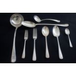 Silver Cutlery: Elkington & Co Hallmarked Birmingham 1909 to include Ladle, large serving spoon,
