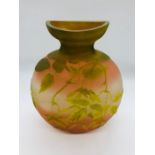 An Art Nouveau cameo glass vase by Emile Galle depicting sycamore leaves in green, pink and white (