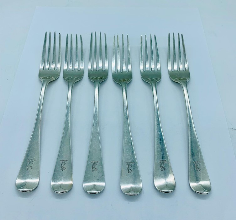 A Set of six silver forks marked MC (Mary Chawner) London 1834