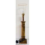 A Large contemporary distressed gold table lamp base with reeded column and square base.