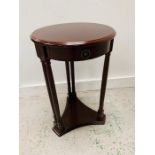 Mahogany occasional table with drawers under and twin pillar legs to base