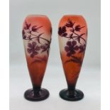 A pair of Art Nouveau cameo glass vases by Emile Galle depicting fuchsias in pink, purple and