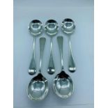 A selection of five silver soup spoons, makers mark ASP co