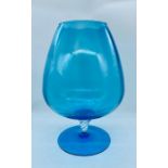 Large blue brandy glass with clear twisted stem