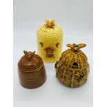 A selection of three pottery honey pots