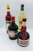 Four bottles to include Grand Marnier, Drambuie, Martini and Campari