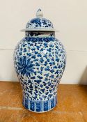 Large blue and white temple jar