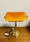 Brass bankers desk lamp with an orange shade