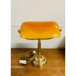 Brass bankers desk lamp with an orange shade