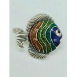 An unusual silver angel fish brooch set with enamel and ruby eye