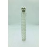 A Hobnail cut perfume bottle with silver hallmarked top.