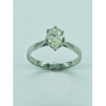 An 18ct white gold pear shaped diamond ring of 80 points approx.