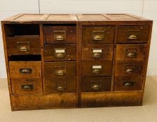 Two solid oak shop fitting/ filing cabinets with brass pull handles(H84cm D57cm W62cm)