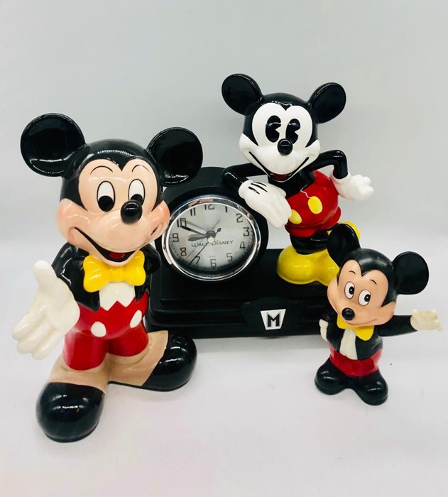 Three Collectable Mickey Mouse Figures including a Clock