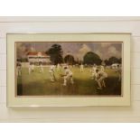 A large framed print by A Chevallr Taylor 1907 of one of crickets most famous paintings of Kent V