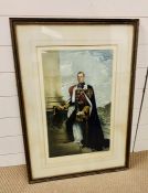 A framed commemorative print of King Edward VII in the uniform of Admiral of the Fleet, once hang in