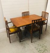 A mid century dining table and four chairs by Meredew (W180/130cm D84cm H70cm)