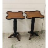 A pair of wine tables with carved stems on three feet