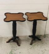A pair of wine tables with carved stems on three feet
