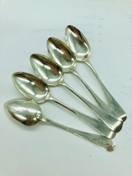 Five hallmarked silver teaspoons