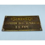 A Vintage plaque 'Sirocco' Davidson Dust Separator.
