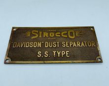 A Vintage plaque 'Sirocco' Davidson Dust Separator.