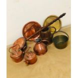 A large selection of six copper and brass items