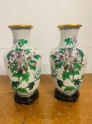 A pair of cloisonné enamel vases on stands