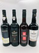 Two bottles of port, one Sherry and one Madeira