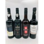 Two bottles of port, one Sherry and one Madeira