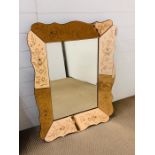Large Venetian etched, rose tinted mirror with scallop edge (H95cm W73cm)
