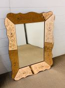 Large Venetian etched, rose tinted mirror with scallop edge (H95cm W73cm)