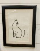 A framed print of a cat signed Meikovv235/980