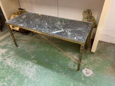 An Italian style brass coffee table with marble and glass top