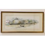A framed water colour signed by Peter Kewt 1993 of Greenwich waterfront scene featuring, the